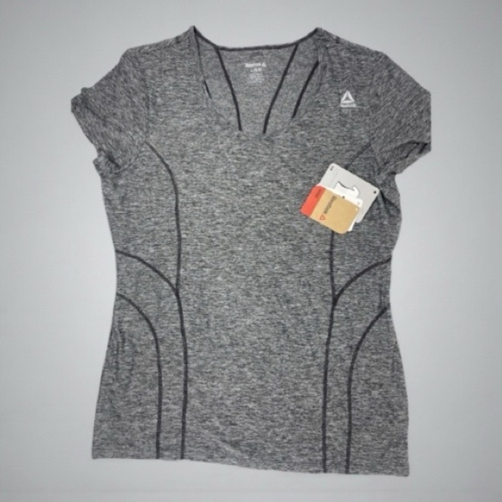 Reebok Women's Heathered Gray Short Sleeve Tee (Slim) - Picture 4 of 5